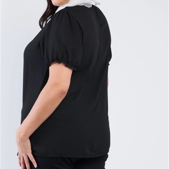 Plus Size 3X Black Chiffon Collar Top - Picture 2 of 5